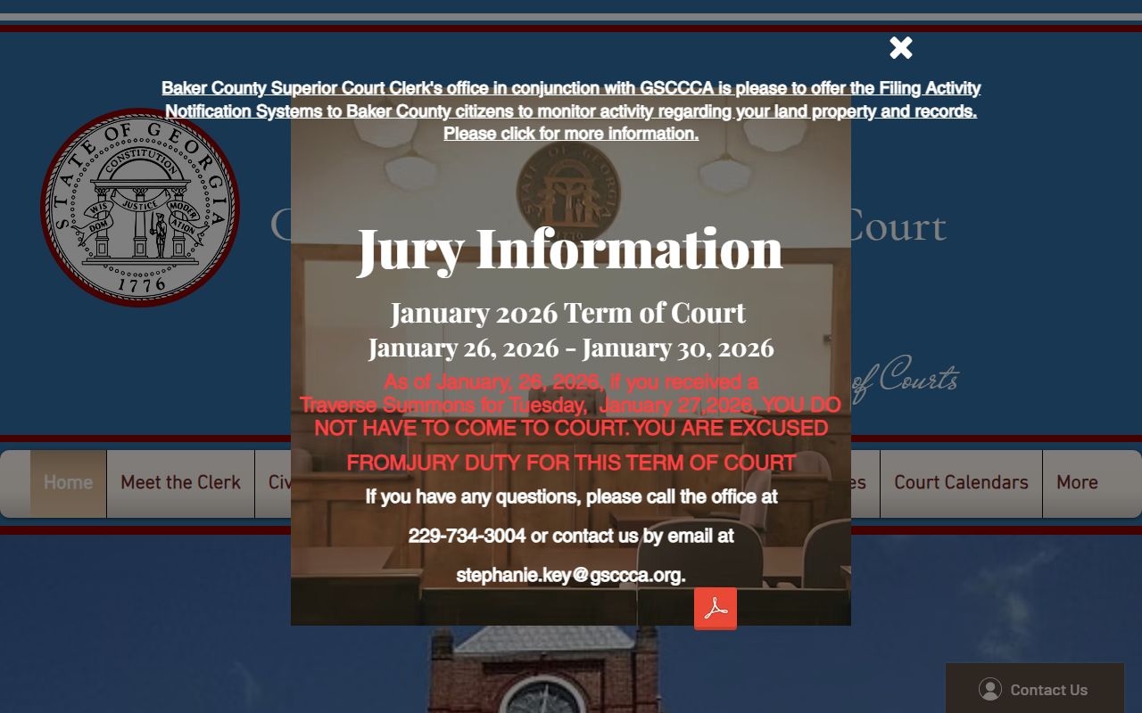 Baker County Clerk of Court website for state records related to bankruptcy in Newton Georgia