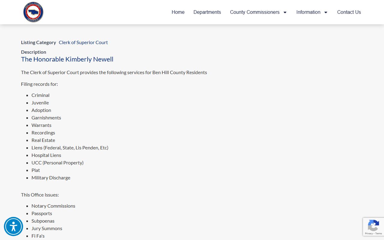 Ben Hill County Clerk of Superior Court website in Fitzgerald Georgia for records related to bankruptcy