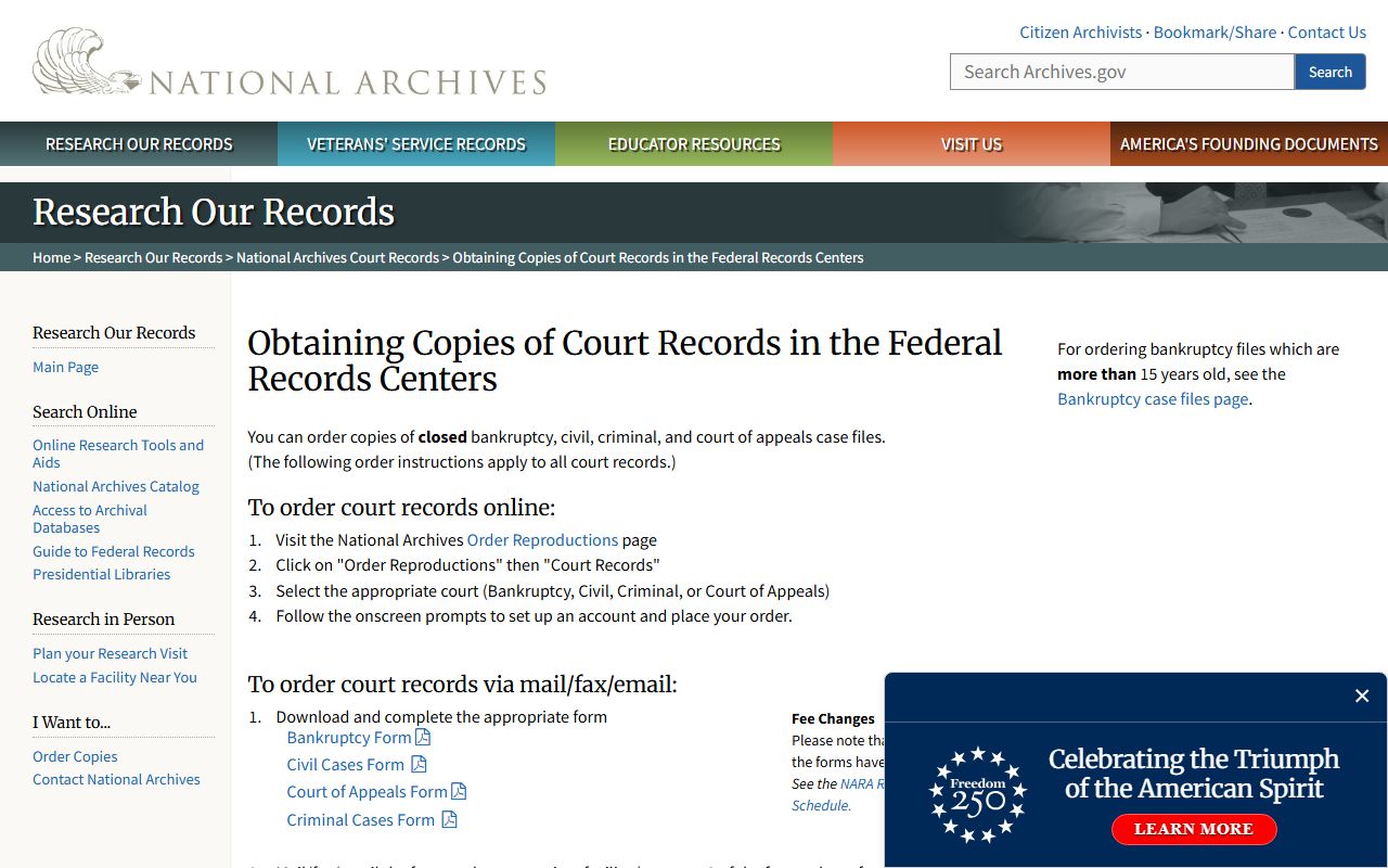 NARA order copies page for archived Georgia bankruptcy records