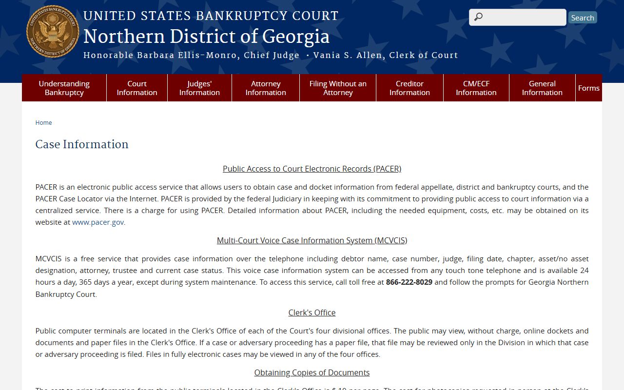 Northern District of Georgia bankruptcy case information page
