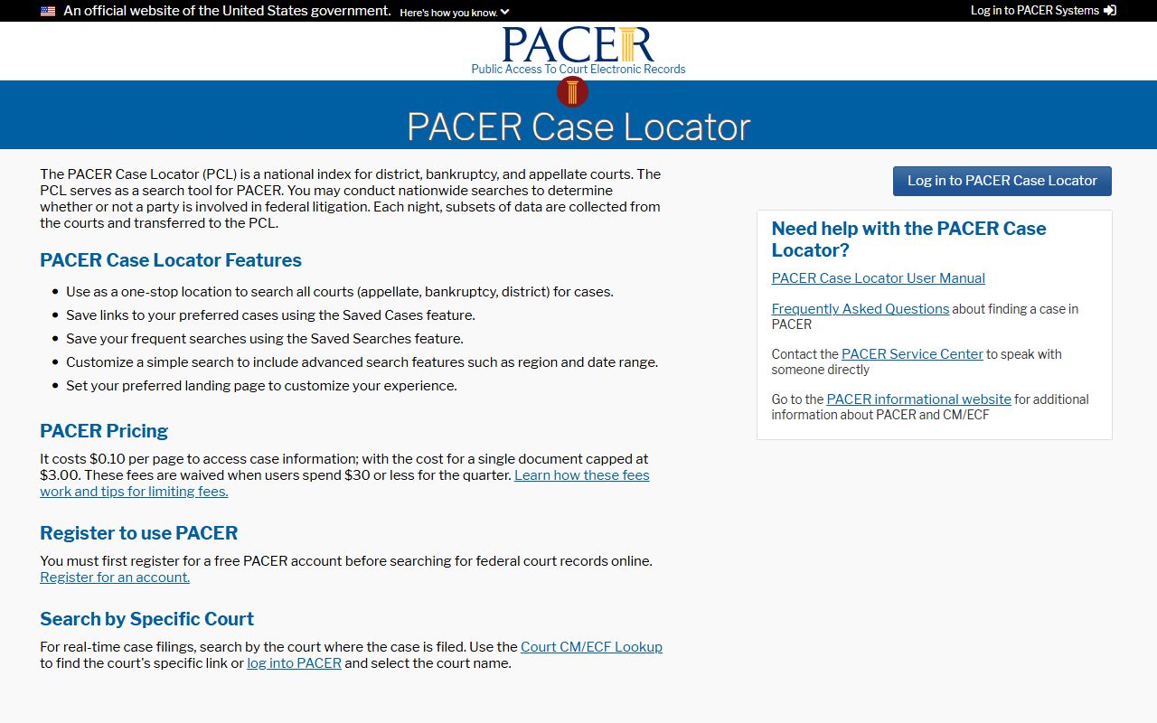 PACER Case Locator for finding Georgia bankruptcy records