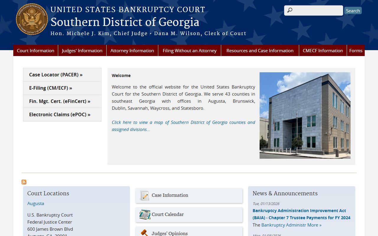 Southern District of Georgia Bankruptcy Court homepage for bankruptcy records